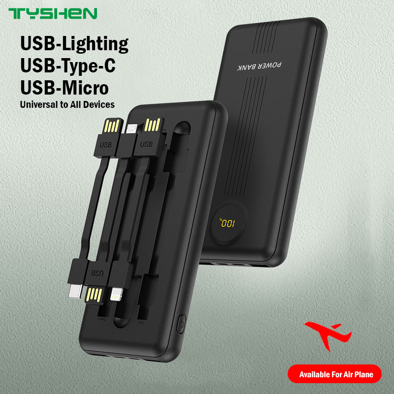 10000mAh Power Bank with Detachable 3 Cables