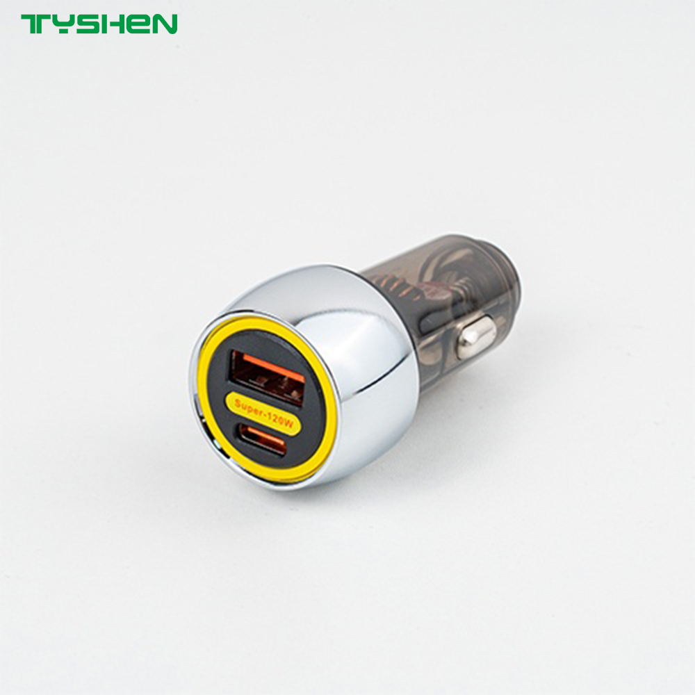 55W Transparent USB-C Fast Car Charger PPS QC Dual Port Adapter