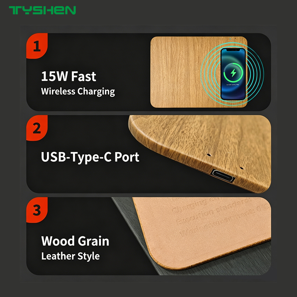 Wood Grain Wireless Charging Mouse Pad with Custom Logo