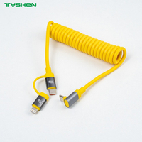 27W/60W 2 in 1 Spring Coiled Fast Charging Cable for car