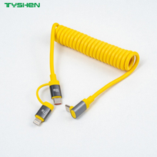 27W/60W 2 in 1 Spring Coiled Fast Charging Cable for car