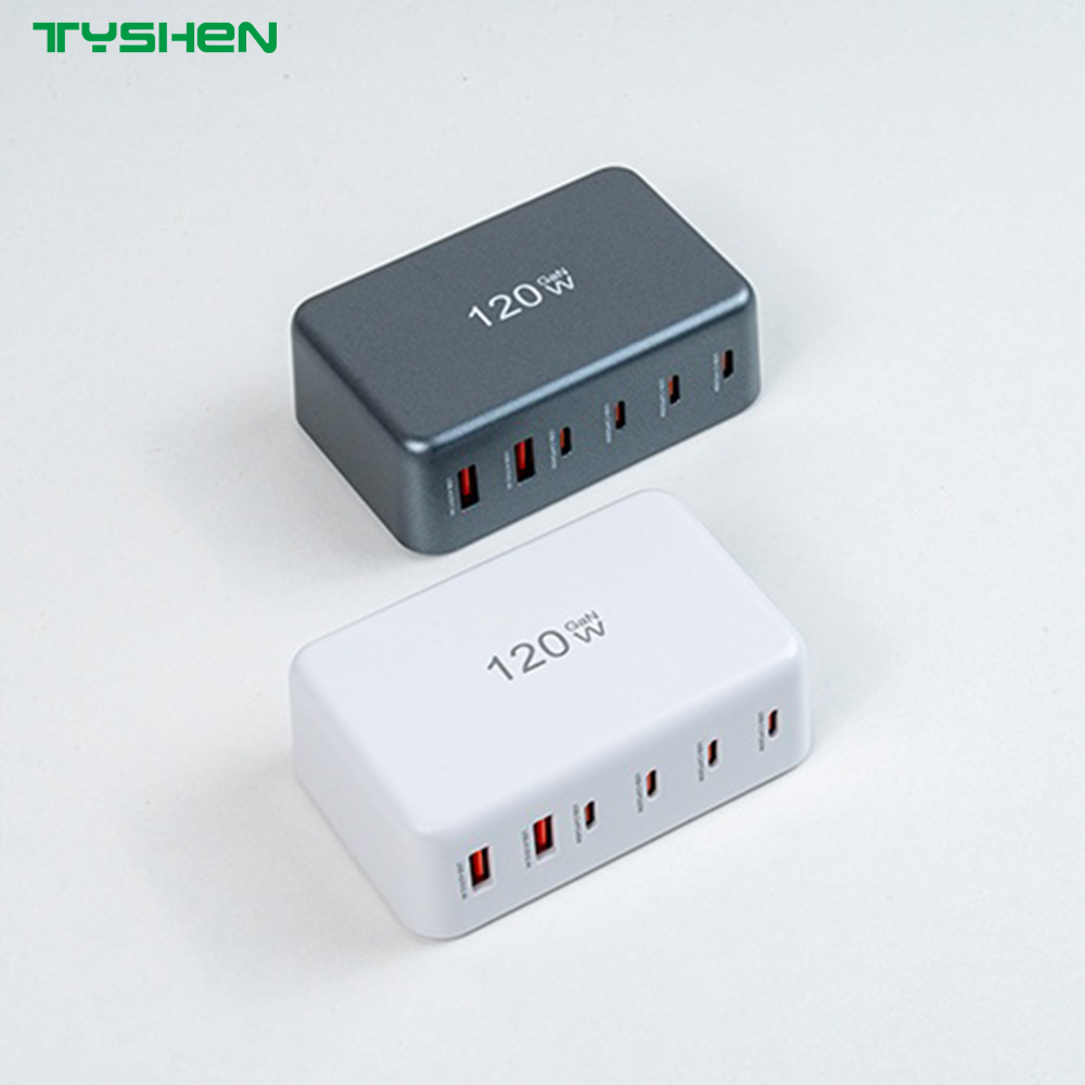 120W 6-Port Fast Charging Station USB-C/USB Multi-Plug Charger Desktop US/EU/AU/KR Fast Charger