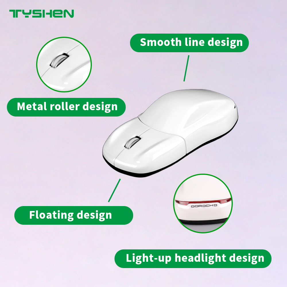 2.4G Wireless Car Shape Mouse Silent USB Optical Mouse White Minimalist Design