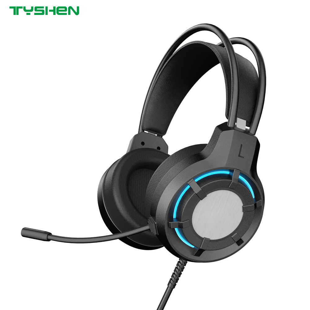 RGB Light Wired Headphones 50mm HiFi With Flexible Microphone For PC