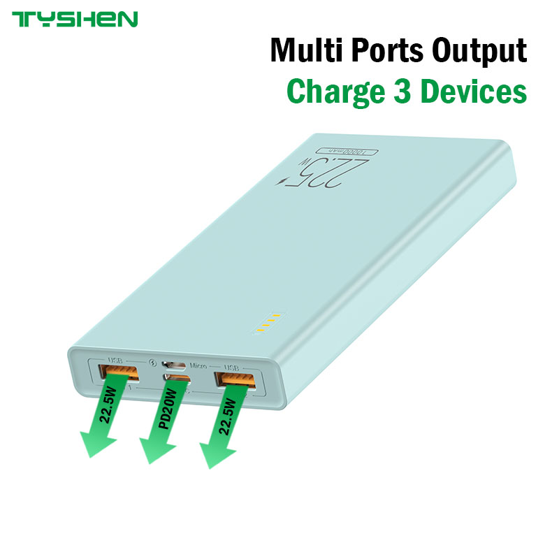 Quick Charge Power Bank 10000mAh, Micro&Type-C Input, USB&Type-C Output