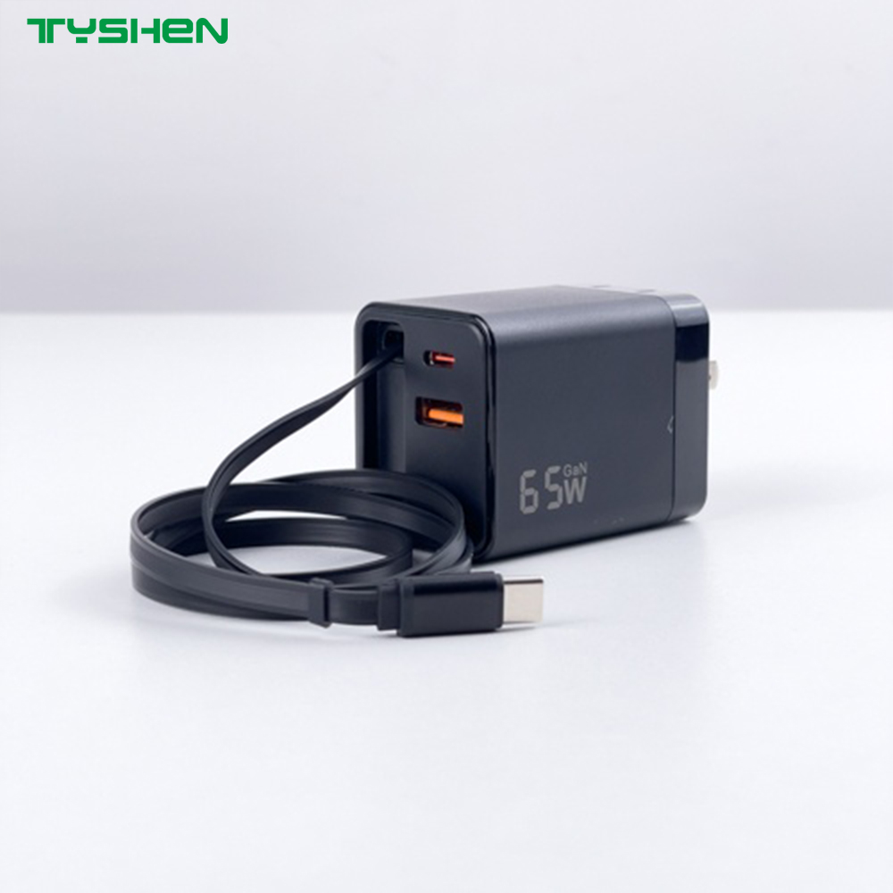 65W GaN Phone Charger with Retractable USB-C Cable PD Fast Charge