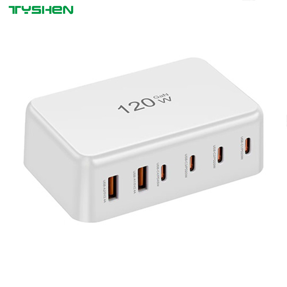 120W 6-Port Fast Charging Station USB-C/USB Multi-Plug Charger Desktop US/EU/AU/KR Fast Charger