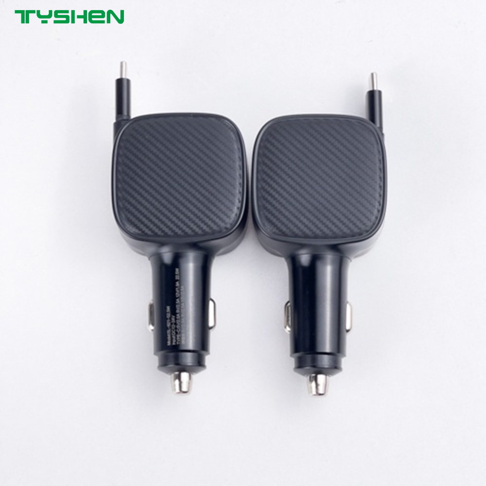 52.5W Dual USB-C Car Charger Retractable Cable PD PPS QC Fast Charging
