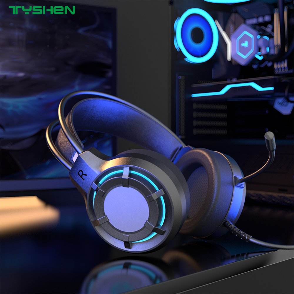 RGB Light Wired Headphones 50mm HiFi With Flexible Microphone For PC