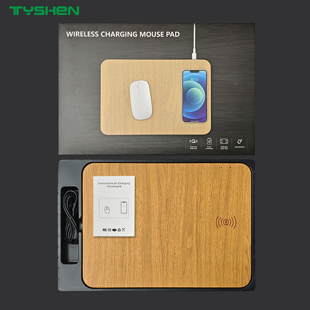 Wood Grain Wireless Charging Mouse Pad with Custom Logo