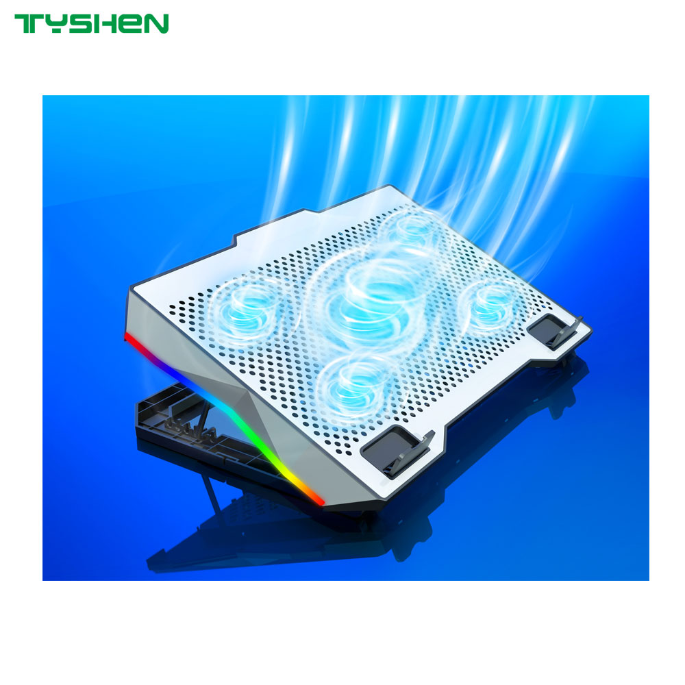 5-Fan Adjustable Laptop Cooling Fan with Phone Holder & Dual USB