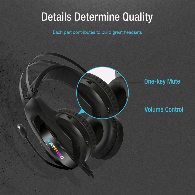 High-End RGB Gaming Headset,7 Color Rainbow LED Lighting,With Mute Button For Mic,In Stock, MOQ:20 Pcs