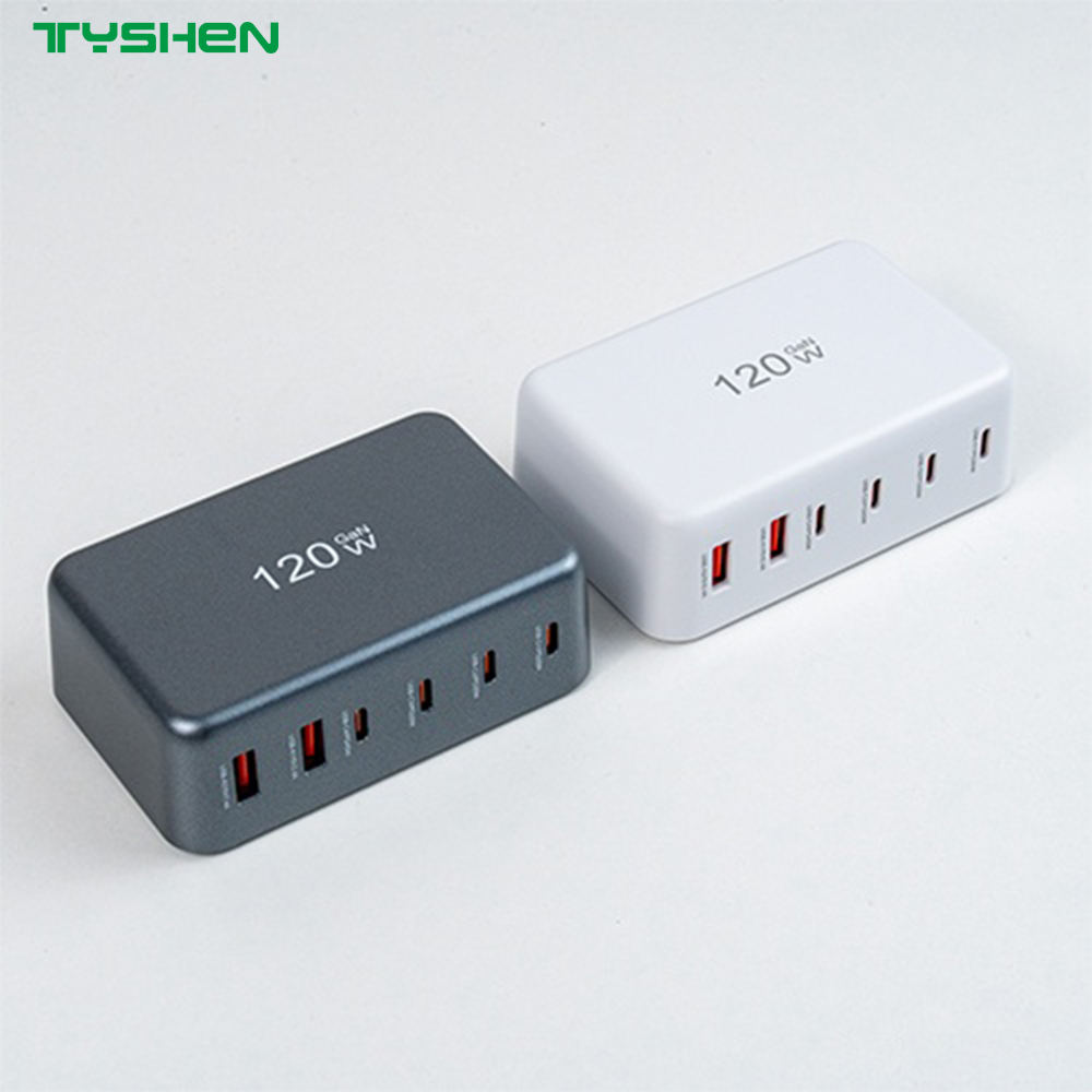 120W 6-Port Fast Charging Station USB-C/USB Multi-Plug Charger Desktop US/EU/AU/KR Fast Charger