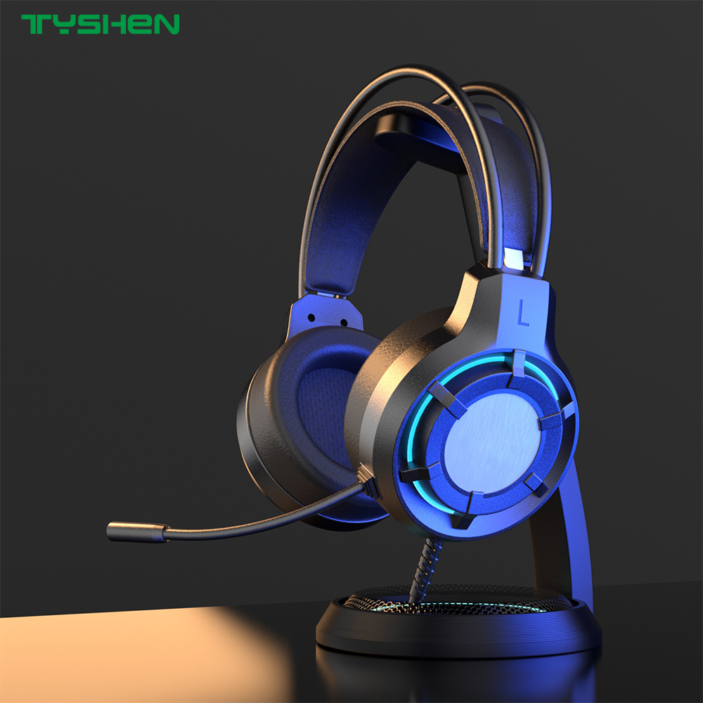 RGB Light Wired Headphones 50mm HiFi With Flexible Microphone For PC