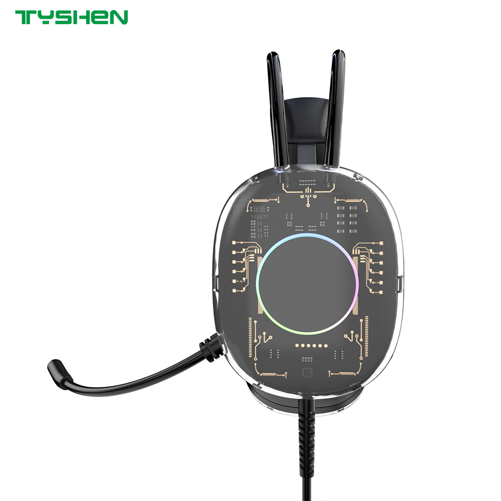 Transparent RGB Wired Headset 50mm Stereo Headphones With Microphone USB 3.5mm