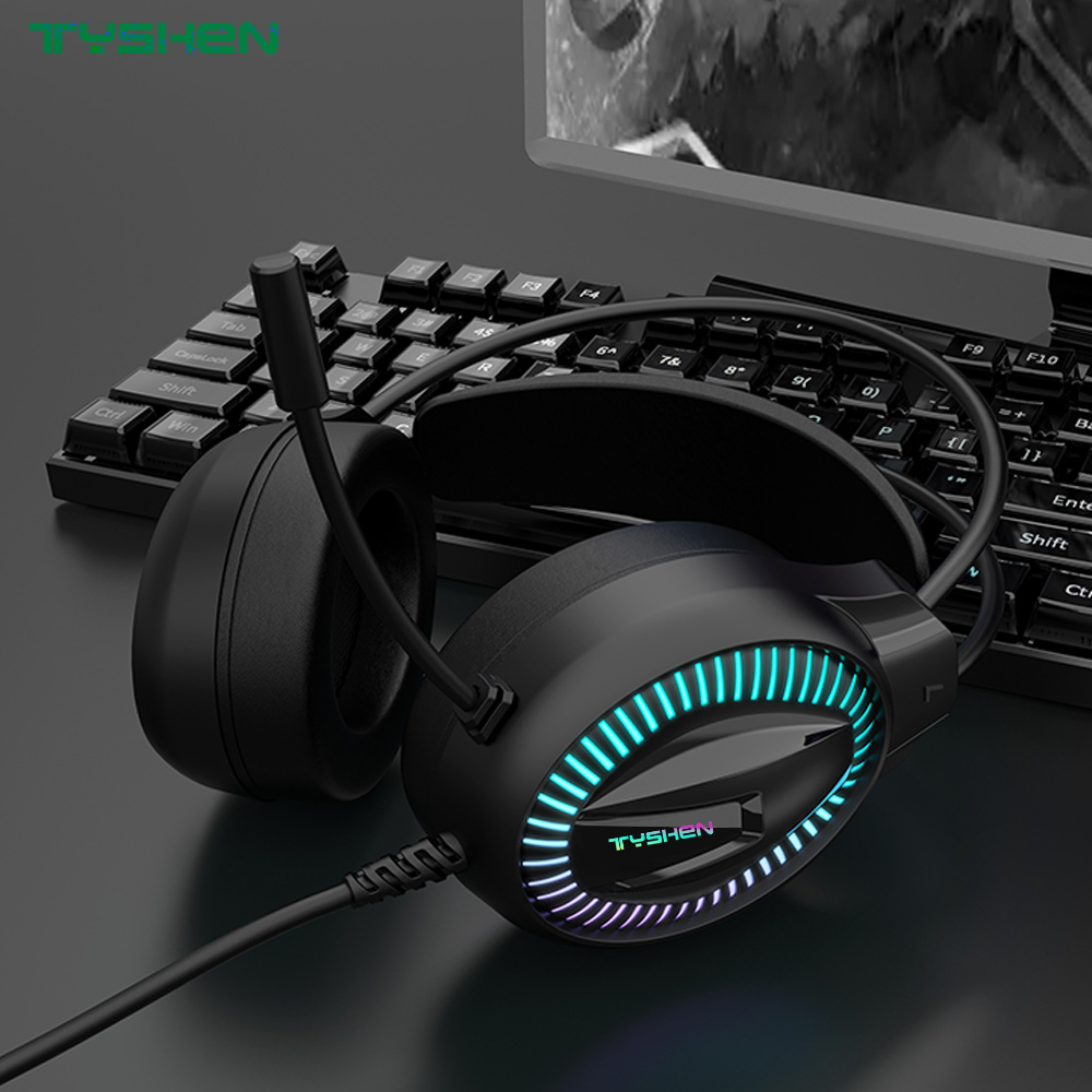 OEM Wired Gaming Headset RGB Light Noise Cancelling Microphone PC Headphones