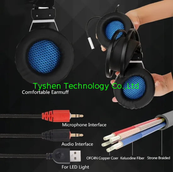 Computer Gaming Headset,1 Color LED Lighting,USB&3.5 Audio Port
