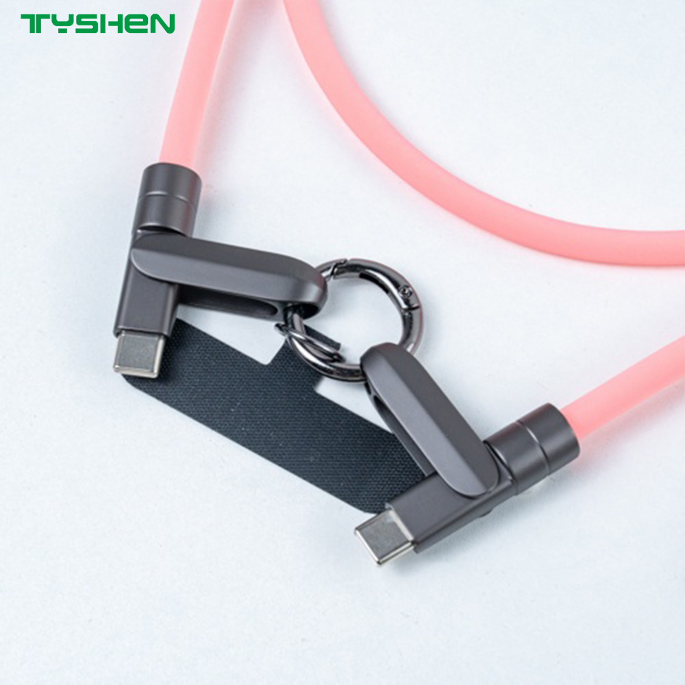 60W 360° Rotation Silicone Phone Strap USB-C to USB-C Fast Charging Cable