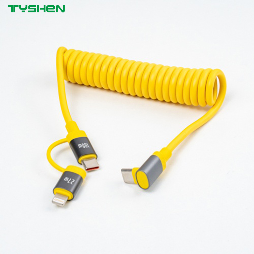 27W/60W 2 in 1 Spring Coiled Fast Charging Cable for car