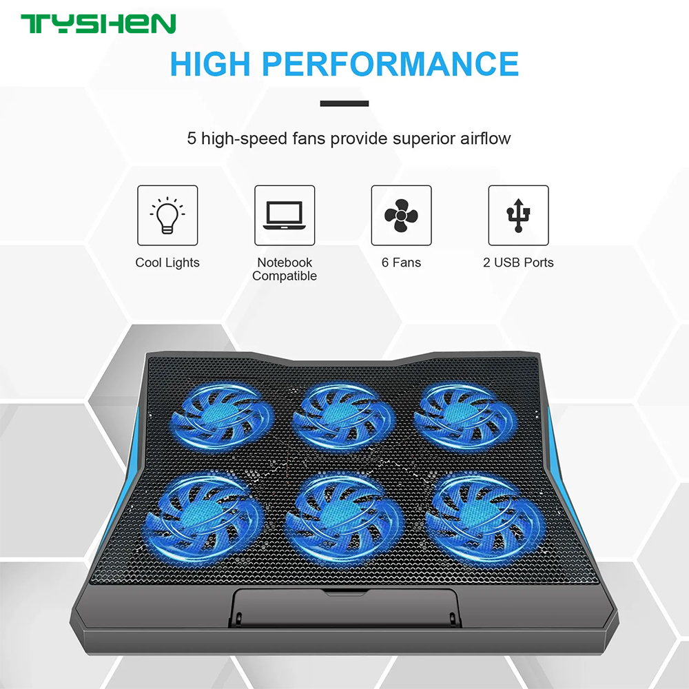 Gaming Laptop Cooling Pad with 6 Fans and Adjustable Stand