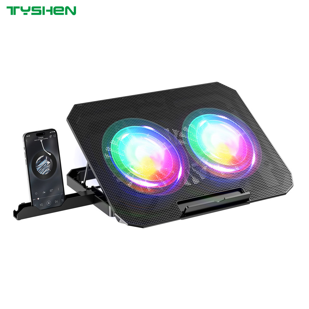 Dual RGB Fan Laptop Cooling Stand with 8 Adjustable Heights and Dual USB Ports