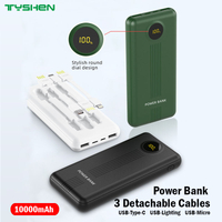10000mAh Power Bank with Detachable 3 Cables