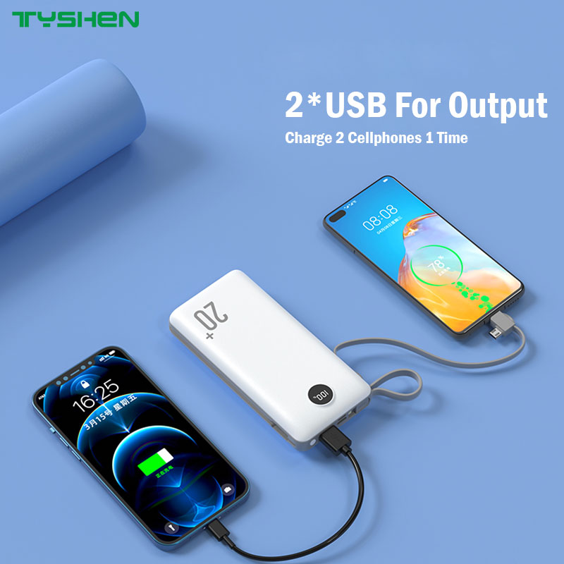 Power Bank 20000mAh with Screen&Built-in Cables, Universal to All Phones&Devices