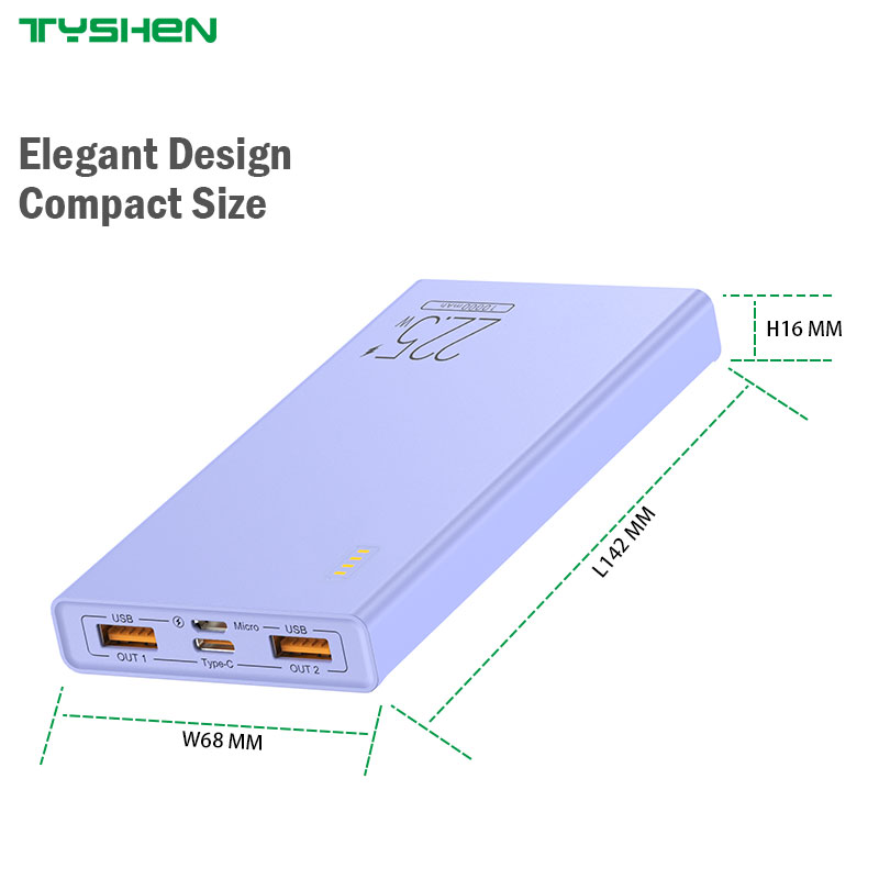 Quick Charge Power Bank 10000mAh, Micro&Type-C Input, USB&Type-C Output