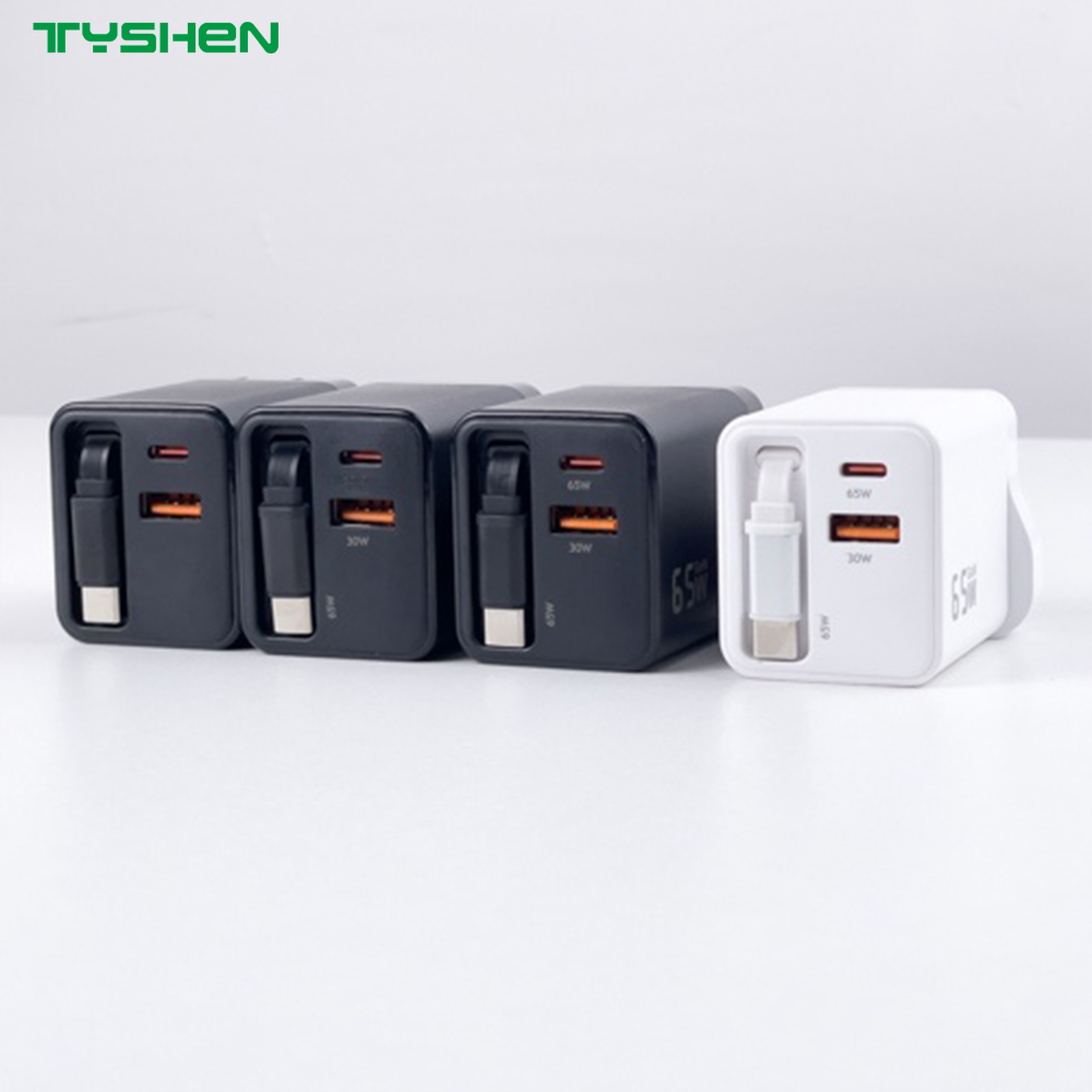 65W GaN Phone Charger with Retractable USB-C Cable PD Fast Charge