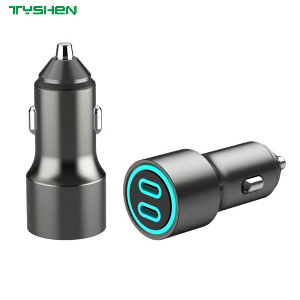 72W Dual USB-C Aluminum Car Charger PD Fast Charging Adapter