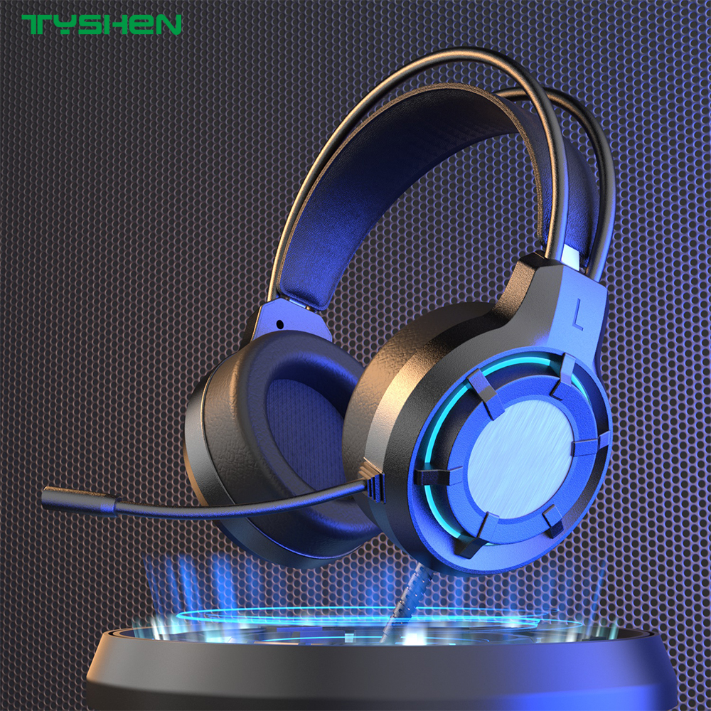 RGB Light Wired Headphones 50mm HiFi With Flexible Microphone For PC