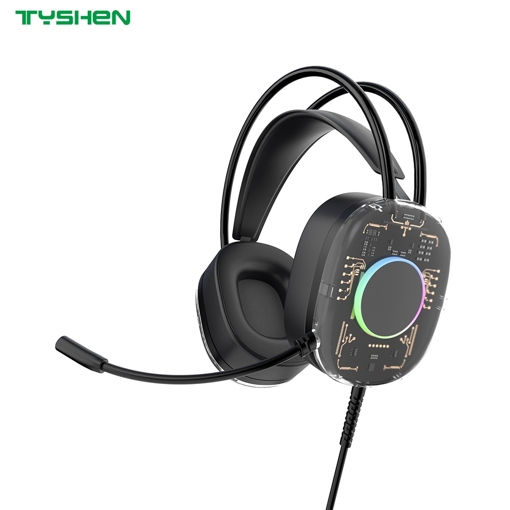 Transparent RGB Wired Headset 50mm Stereo Headphones With Microphone USB 3.5mm