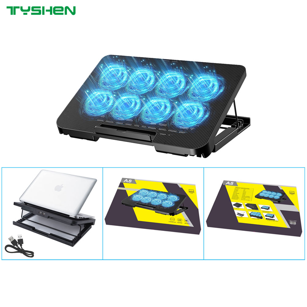 8 Fan Laptop Cooling Stand Adjustable USB Port Laptop Cooler