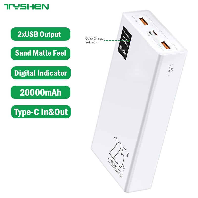 Quick Charge Power Bank 20000mAh, Micro&Type-C Input, 2*USB Output