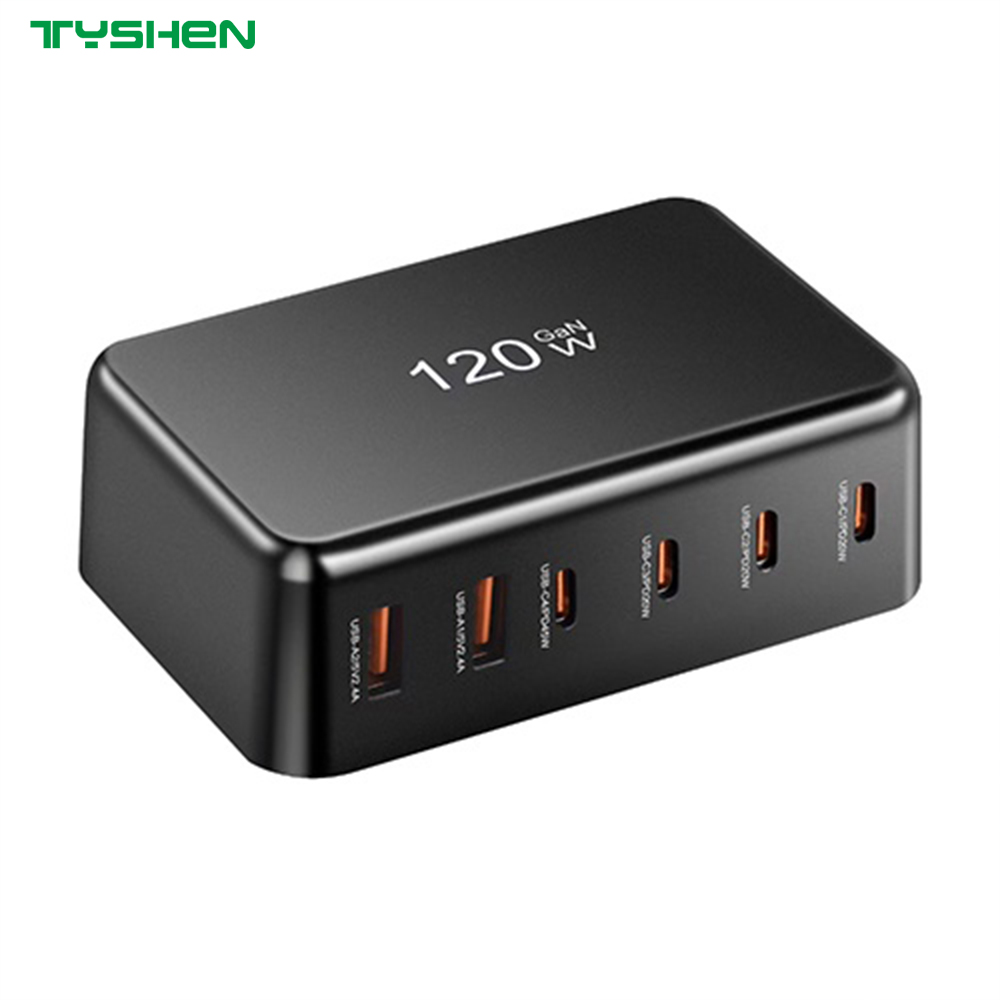 120W 6-Port Fast Charging Station USB-C/USB Multi-Plug Charger Desktop US/EU/AU/KR Fast Charger