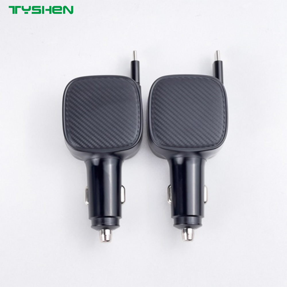 52.5W Dual USB-C Car Charger Retractable Cable PD PPS QC Fast Charging