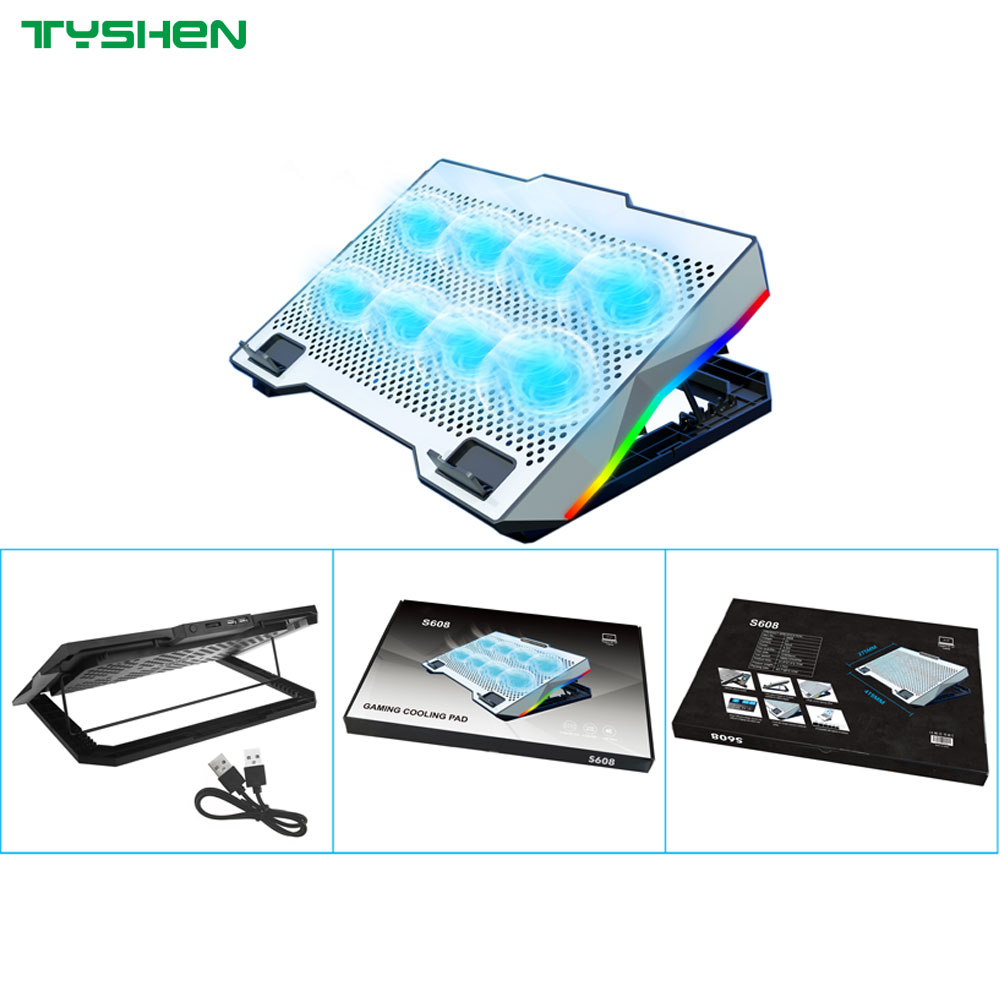 8-Fan Adjustable Gaming Laptop Cooling Fan with Dual USB