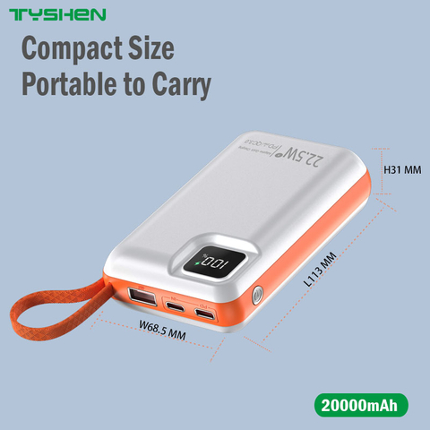 20000mAh Power Bank with Lanyard Cable Output, 22.5W, PD20W, PD18W, QC3.0 Compatible