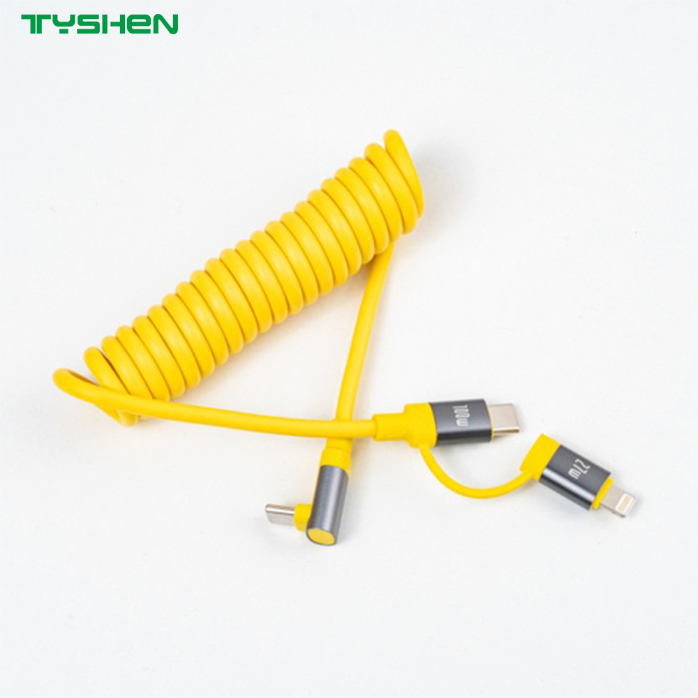 27W/60W 2 in 1 Spring Coiled Fast Charging Cable for car