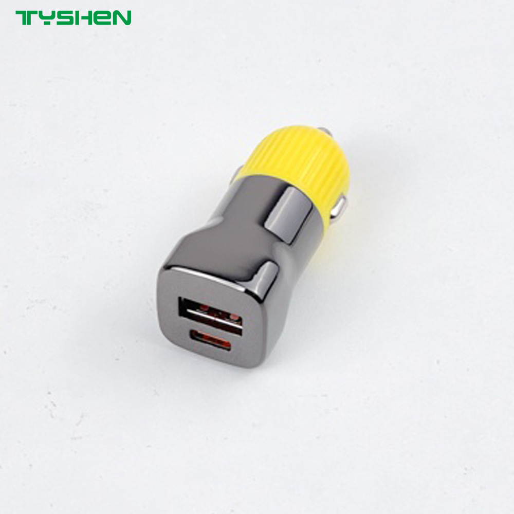 50W USB-C USB-A Fast Car Charger Zinc Alloy Dual Port Adapter