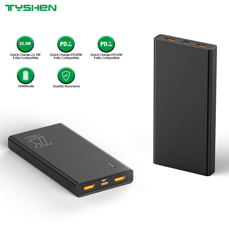 Quick Charge Power Bank 10000mAh, Micro&Type-C Input, USB&Type-C Output