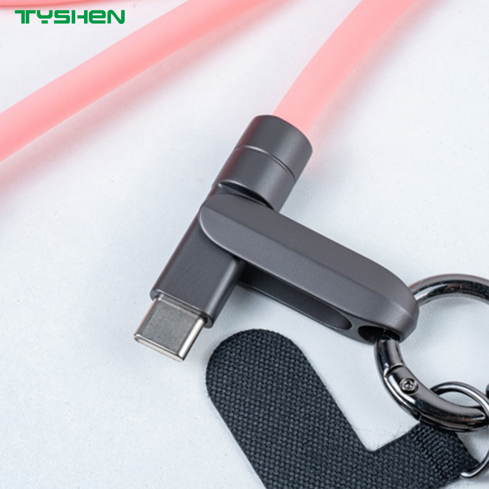 60W 360° Rotation Silicone Phone Strap USB-C to USB-C Fast Charging Cable