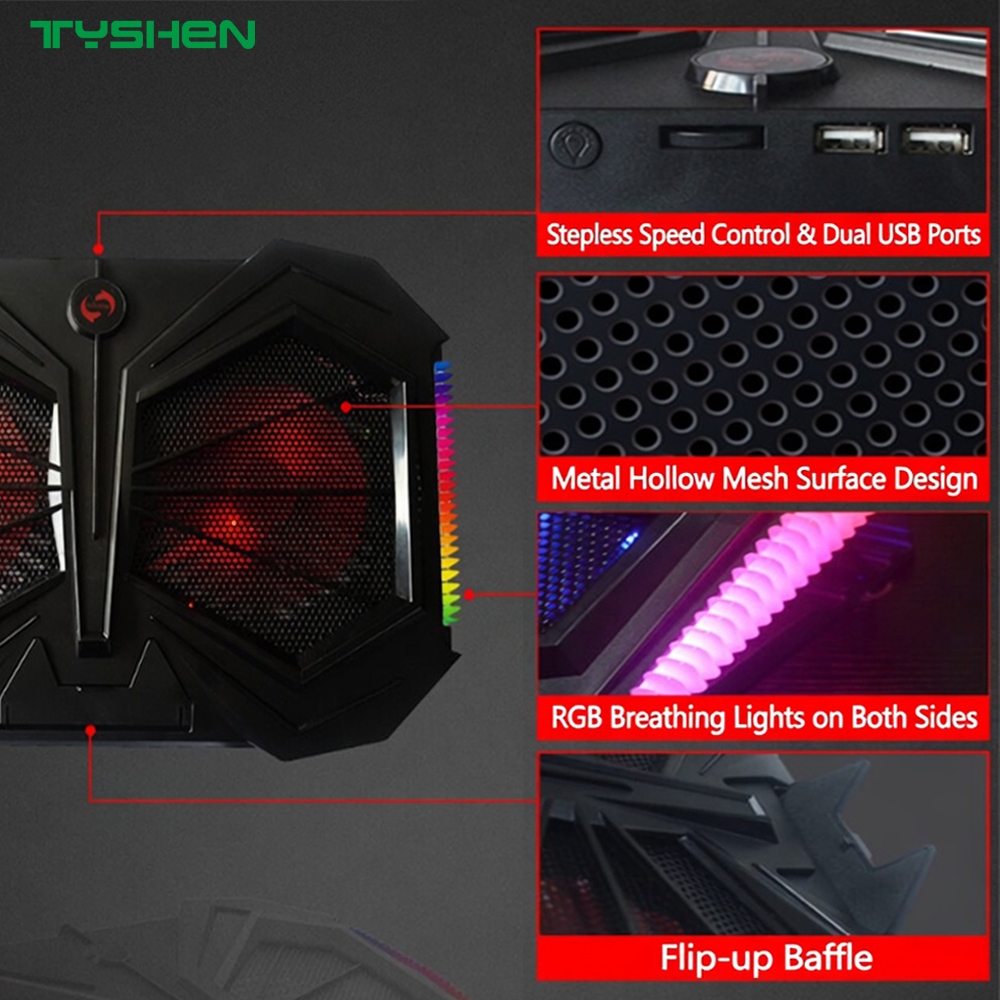 RGB Gaming Laptop Cooling Pad with RGB Light Bars and Adjustable Speed