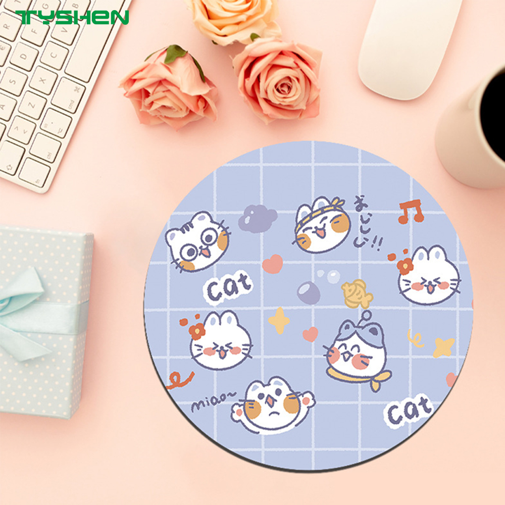Stitched Edge Anime Round Mouse Pad 200mm with Anti-Slip Rubber Base