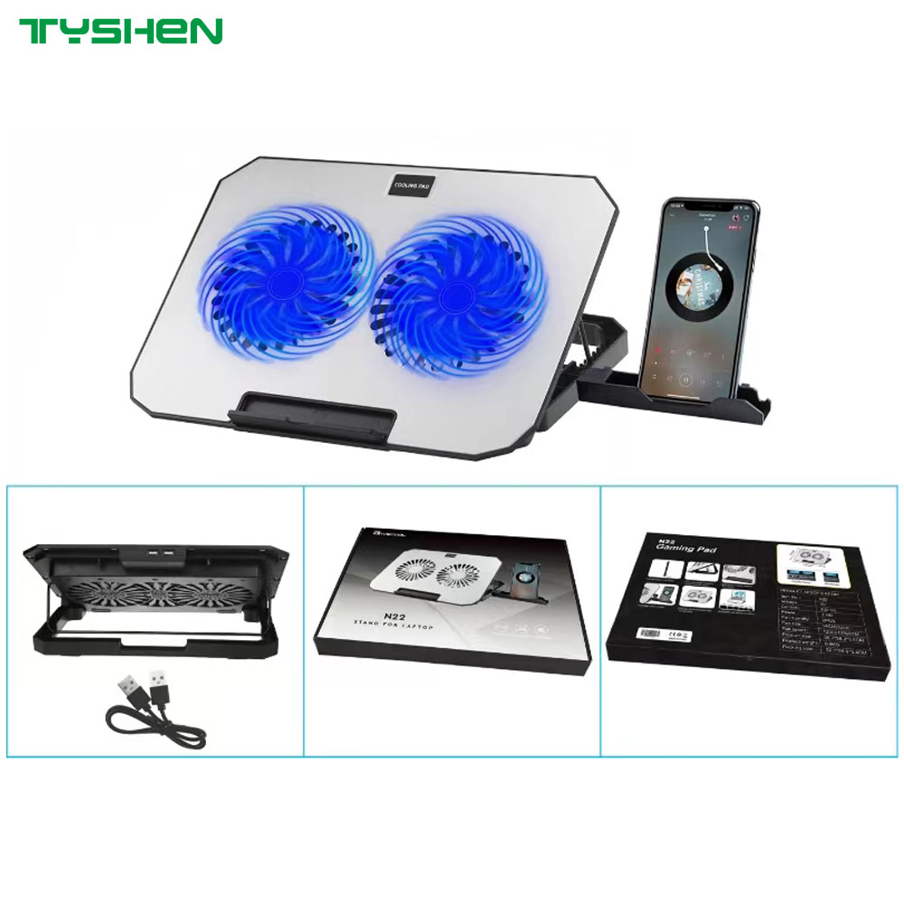 Dual Fan Laptop Cooling Stand USB Port Phone Holder Adjustable 12-17 Laptops