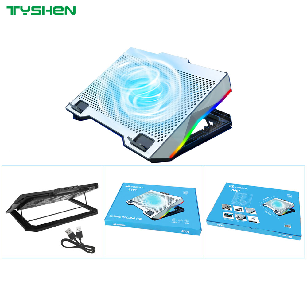 RGB Single-Fan Adjustable Gaming Laptop Cooling Fan with Phone Holder & Dual USB